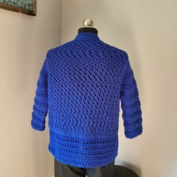 Crocheted Handcrafted Blue Cardigan Granny Cottage Core Sweater Sz Large - Picture 6 of 6